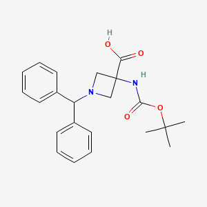 molecular formula C22H26N2O4 B2530735 3-{[(叔丁氧羰基)氨基]-1-(二苯甲基)氮杂环丁烷-3-羧酸} CAS No. 2126160-09-4