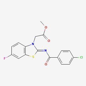 molecular formula C17H12ClFN2O3S B2530747 (Z)-methyl 2-(2-((4-chlorobenzoyl)imino)-6-fluorobenzo[d]thiazol-3(2H)-yl)acetate CAS No. 865197-96-2