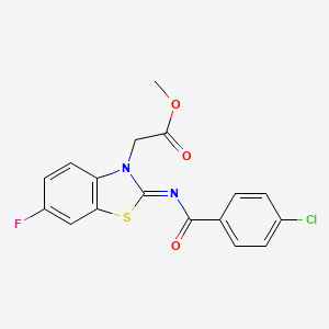 molecular formula C17H12ClFN2O3S B2530747 (Z)-Methyl-2-(2-((4-Chlorbenzoyl)imino)-6-fluorbenzo[d]thiazol-3(2H)-yl)acetat CAS No. 865197-96-2