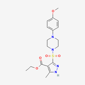 molecular formula C18H24N4O5S B2530751 3-{[4-(4-甲氧基苯基)哌嗪-1-基]磺酰基}-5-甲基-1H-吡唑-4-羧酸乙酯 CAS No. 1299471-29-6