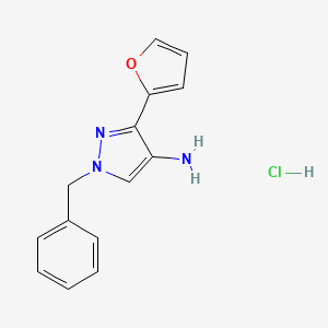 molecular formula C14H14ClN3O B2530753 1-Benzyl-3-(furan-2-yl)pyrazol-4-amine;hydrochloride CAS No. 2470438-89-0