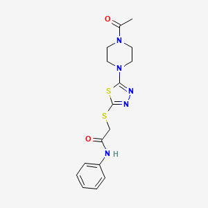 molecular formula C16H19N5O2S2 B2530769 2-((5-(4-acetylpiperazin-1-yl)-1,3,4-thiadiazol-2-yl)thio)-N-phenylacetamide CAS No. 1105198-20-6