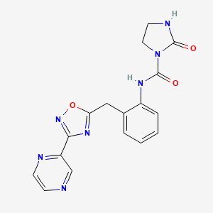 molecular formula C17H15N7O3 B2530771 2-oxo-N-(2-((3-(pyrazin-2-yl)-1,2,4-oxadiazol-5-yl)methyl)phenyl)imidazolidine-1-carboxamide CAS No. 2034263-98-2