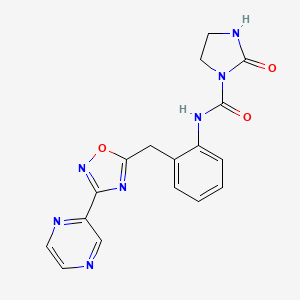 molecular formula C17H15N7O3 B2530771 2-氧代-N-(2-((3-(吡嗪-2-基)-1,2,4-恶二唑-5-基)甲基)苯基)咪唑烷-1-甲酰胺 CAS No. 2034263-98-2