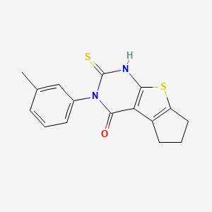 molecular formula C16H14N2OS2 B2530800 3-(3-methylphenyl)-2-sulfanyl-3,5,6,7-tetrahydro-4H-cyclopenta[4,5]thieno[2,3-d]pyrimidin-4-one CAS No. 385418-27-9
