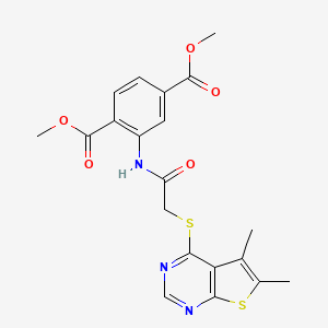 molecular formula C20H19N3O5S2 B2530805 Dimethyl 2-(2-((5,6-dimethylthieno[2,3-d]pyrimidin-4-yl)thio)acetamido)terephthalate CAS No. 670270-73-2