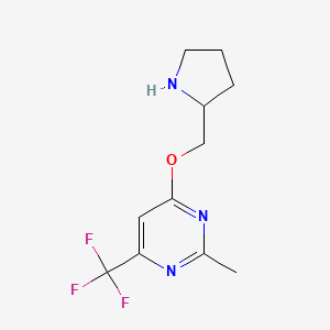 molecular formula C11H14F3N3O B2530819 2-Methyl-4-[(pyrrolidin-2-yl)methoxy]-6-(trifluoromethyl)pyrimidine CAS No. 2200883-16-3