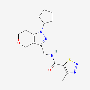 molecular formula C16H21N5O2S B2530821 N-((1-cyclopentyl-1,4,6,7-tetrahydropyrano[4,3-c]pyrazol-3-yl)methyl)-4-methyl-1,2,3-thiadiazole-5-carboxamide CAS No. 1795191-38-6