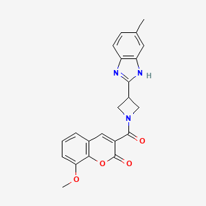 molecular formula C22H19N3O4 B2530823 8-methoxy-3-(3-(5-methyl-1H-benzo[d]imidazol-2-yl)azetidine-1-carbonyl)-2H-chromen-2-one CAS No. 1396851-56-1