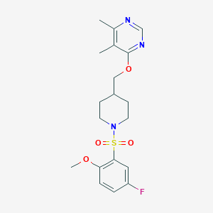 molecular formula C19H24FN3O4S B2530853 4-((1-((5-Fluoro-2-methoxyphenyl)sulfonyl)piperidin-4-yl)methoxy)-5,6-dimethylpyrimidine CAS No. 2320956-94-1