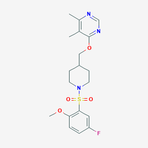 molecular formula C19H24FN3O4S B2530853 4-((1-((5-Fluoro-2-metoxifenil)sulfonil)piperidin-4-il)metoxi)-5,6-dimetilpirimidina CAS No. 2320956-94-1