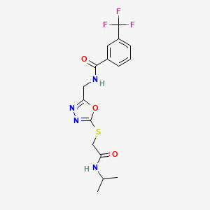 molecular formula C16H17F3N4O3S B2530864 N-((5-((2-(isopropylamino)-2-oxoethyl)thio)-1,3,4-oxadiazol-2-yl)methyl)-3-(trifluoromethyl)benzamide CAS No. 903313-30-4