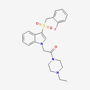 molecular formula C23H26FN3O3S B2530897 1-(4-ethylpiperazin-1-yl)-2-(3-((2-fluorobenzyl)sulfonyl)-1H-indol-1-yl)ethanone CAS No. 887214-73-5