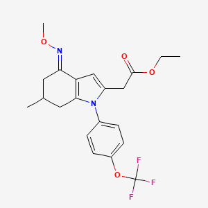 molecular formula C21H23F3N2O4 B2530908 乙酸2-[(4E)-4-甲氧基亚氨基-6-甲基-1-[4-(三氟甲氧基)苯基]-6,7-二氢-5H-吲哚-2-基]酯 CAS No. 1025621-30-0
