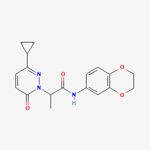 molecular formula C18H19N3O4 B2530913 2-(3-cyclopropyl-6-oxopyridazin-1(6H)-yl)-N-(2,3-dihydrobenzo[b][1,4]dioxin-6-yl)propanamide CAS No. 2034367-96-7