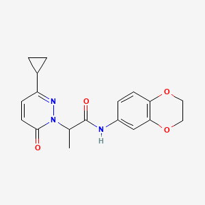 molecular formula C18H19N3O4 B2530913 2-(3-环丙基-6-氧代哒嗪-1(6H)-基)-N-(2,3-二氢苯并[b][1,4]二氧杂环-6-基)丙酰胺 CAS No. 2034367-96-7