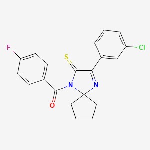 molecular formula C20H16ClFN2OS B2530923 3-(3-Chlorophenyl)-1-(4-fluorobenzoyl)-1,4-diazaspiro[4.4]non-3-ene-2-thione CAS No. 1223806-90-3