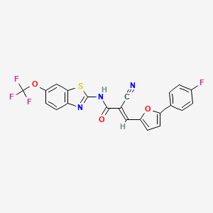 molecular formula C22H11F4N3O3S B2530929 (E)-2-cyano-3-[5-(4-fluorophenyl)furan-2-yl]-N-[6-(trifluoromethoxy)-1,3-benzothiazol-2-yl]prop-2-enamide CAS No. 716366-19-7