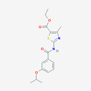 molecular formula C17H20N2O4S B253095 Ethyl 2-[(3-isopropoxybenzoyl)amino]-4-methyl-1,3-thiazole-5-carboxylate 