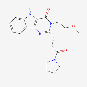 molecular formula C19H22N4O3S B2530957 3-(2-甲氧基乙基)-2-(2-氧代-2-吡咯烷-1-基乙基)硫代-5H-嘧啶并[5,4-b]吲哚-4-酮 CAS No. 888435-63-0