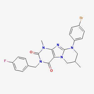 molecular formula C23H21BrFN5O2 B2530964 9-(4-溴苯基)-3-(4-氟苄基)-1,7-二甲基-6,7,8,9-四氢吡啶并[2,1-f]嘌呤-2,4(1H,3H)-二酮 CAS No. 876151-40-5
