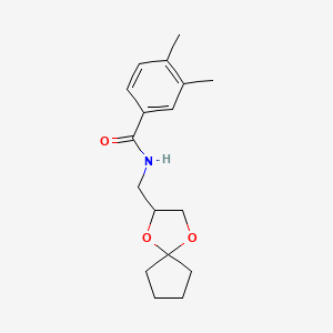 molecular formula C17H23NO3 B2530999 N-(1,4-dioxaspiro[4.4]nonan-2-ylmethyl)-3,4-dimethylbenzamide CAS No. 900007-15-0