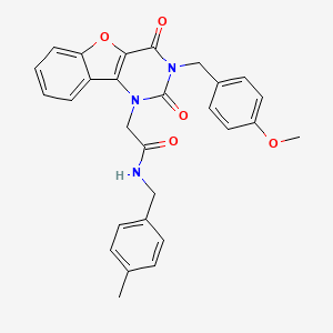 molecular formula C28H25N3O5 B2531026 2-(3-(4-甲氧基苄基)-2,4-二氧代-3,4-二氢苯并呋喃[3,2-d]嘧啶-1(2H)-基)-N-(4-甲基苄基)乙酰胺 CAS No. 892437-07-9