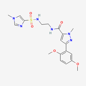 molecular formula C19H24N6O5S B2531033 3-(2,5-二甲氧基苯基)-1-甲基-N-(2-(1-甲基-1H-咪唑-4-磺酰胺)乙基)-1H-吡唑-5-甲酰胺 CAS No. 1787916-95-3