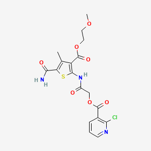 molecular formula C18H18ClN3O7S B2531055 [2-[[5-Carbamoyl-3-(2-methoxyethoxycarbonyl)-4-methylthiophen-2-yl]amino]-2-oxoethyl] 2-chloropyridine-3-carboxylate CAS No. 926386-75-6