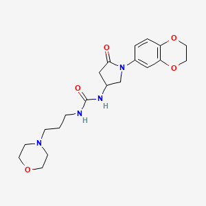 molecular formula C20H28N4O5 B2531058 1-(1-(2,3-Dihydrobenzo[b][1,4]dioxin-6-yl)-5-oxopyrrolidin-3-yl)-3-(3-morpholinopropyl)urea CAS No. 877640-86-3