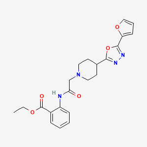 molecular formula C22H24N4O5 B2531059 2-(2-(4-(5-(呋喃-2-基)-1,3,4-恶二唑-2-基)哌啶-1-基)乙酰氨基)苯甲酸乙酯 CAS No. 1251626-05-7