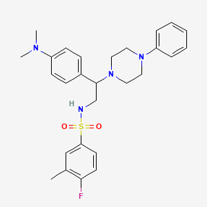 molecular formula C27H33FN4O2S B2531063 N-(2-(4-(dimethylamino)phenyl)-2-(4-phenylpiperazin-1-yl)ethyl)-4-fluoro-3-methylbenzenesulfonamide CAS No. 946244-95-7