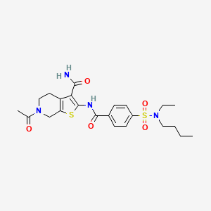 molecular formula C23H30N4O5S2 B2531110 6-乙酰基-2-[[4-[丁基(乙基)磺酰胺基]苯甲酰基]氨基]-5,7-二氢-4H-噻吩并[2,3-c]吡啶-3-甲酰胺 CAS No. 449769-83-9