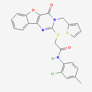 molecular formula C24H18ClN3O3S2 B2531125 N-(2-chloro-4-methylphenyl)-2-{[4-oxo-3-(thiophen-2-ylmethyl)-3,4-dihydro[1]benzofuro[3,2-d]pyrimidin-2-yl]sulfanyl}acetamide CAS No. 900002-58-6