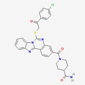molecular formula C29H24ClN5O3S B2531133 1-[6-[2-(4-Chlorophenyl)-2-oxoethyl]sulfanylbenzimidazolo[1,2-c]quinazoline-3-carbonyl]piperidine-4-carboxamide CAS No. 443348-06-9