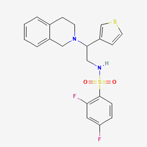 molecular formula C21H20F2N2O2S2 B2531142 N-(2-(3,4-dihydroisoquinolin-2(1H)-yl)-2-(thiophen-3-yl)ethyl)-2,4-difluorobenzenesulfonamide CAS No. 954672-24-3