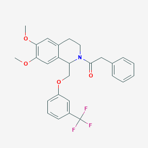 molecular formula C27H26F3NO4 B2531146 1-(6,7-dimethoxy-1-((3-(trifluoromethyl)phenoxy)methyl)-3,4-dihydroisoquinolin-2(1H)-yl)-2-phenylethanone CAS No. 681154-28-9