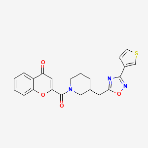 molecular formula C22H19N3O4S B2531147 2-(3-((3-(thiophen-3-yl)-1,2,4-oxadiazol-5-yl)methyl)piperidine-1-carbonyl)-4H-chromen-4-one CAS No. 1706017-10-8
