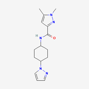 molecular formula C15H21N5O B2531150 1,5-dimethyl-N-[4-(1H-pyrazol-1-yl)cyclohexyl]-1H-pyrazole-3-carboxamide CAS No. 2097890-30-5