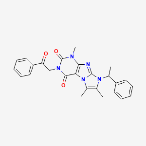 molecular formula C26H25N5O3 B2531190 1,6,7-trimethyl-3-(2-oxo-2-phenylethyl)-8-(1-phenylethyl)-1H-imidazo[2,1-f]purine-2,4(3H,8H)-dione CAS No. 938841-20-4