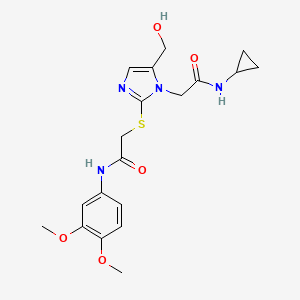 molecular formula C19H24N4O5S B2531203 N-cyclopropyl-2-(2-((2-((3,4-dimethoxyphenyl)amino)-2-oxoethyl)thio)-5-(hydroxymethyl)-1H-imidazol-1-yl)acetamide CAS No. 921867-55-2