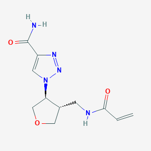 molecular formula C11H15N5O3 B2531214 1-[(3S,4S)-4-[(Prop-2-enoylamino)methyl]oxolan-3-yl]triazole-4-carboxamide CAS No. 2361638-95-9