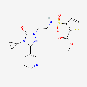molecular formula C18H19N5O5S2 B2531258 3-(N-(2-(4-环丙基-5-氧代-3-(吡啶-3-基)-4,5-二氢-1H-1,2,4-三唑-1-基)乙基)磺酰胺基)噻吩-2-甲酸甲酯 CAS No. 1795484-55-7