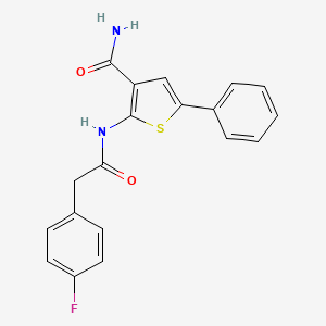 molecular formula C19H15FN2O2S B2531265 2-(2-(4-Fluorophenyl)acetamido)-5-phenylthiophene-3-carboxamide CAS No. 383380-11-8