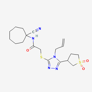 molecular formula C19H27N5O3S2 B2531266 N-(1-Cyanocycloheptyl)-2-[[5-(1,1-dioxothiolan-3-yl)-4-prop-2-enyl-1,2,4-triazol-3-yl]sulfanyl]acetamide CAS No. 1111583-01-7