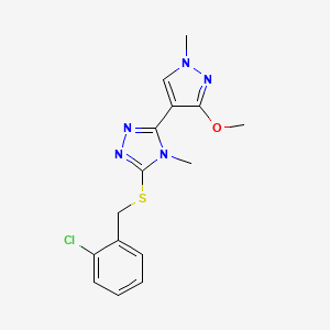 molecular formula C15H16ClN5OS B2531267 3-((2-氯苄基)硫代)-5-(3-甲氧基-1-甲基-1H-吡唑-4-基)-4-甲基-4H-1,2,4-三唑 CAS No. 1014093-06-1