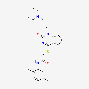 molecular formula C24H34N4O2S B2531269 2-((1-(3-(二乙氨基)丙基)-2-氧代-2,5,6,7-四氢-1H-环戊[d]嘧啶-4-基)硫代)-N-(2,5-二甲基苯基)乙酰胺 CAS No. 898460-72-5