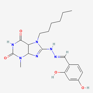 8-[(2E)-2-[(2,4-dihydroxyphenyl)methylidene]hydrazin-1-yl]-7-hexyl-3-methyl-2,3,6,7-tetrahydro-1H-purine-2,6-dione