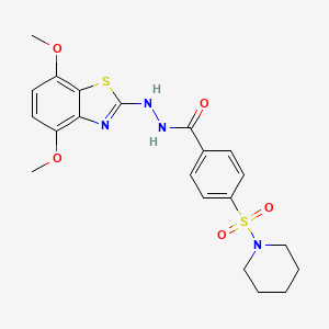 molecular formula C21H24N4O5S2 B2531285 N'-(4,7-二甲氧基苯并[d]噻唑-2-基)-4-(哌啶-1-基磺酰基)苯甲酰肼 CAS No. 851987-96-7