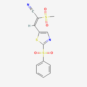 molecular formula C13H10N2O4S3 B2531288 (Z)-2-(methylsulfonyl)-3-[2-(phenylsulfonyl)-1,3-thiazol-5-yl]-2-propenenitrile CAS No. 478032-50-7
